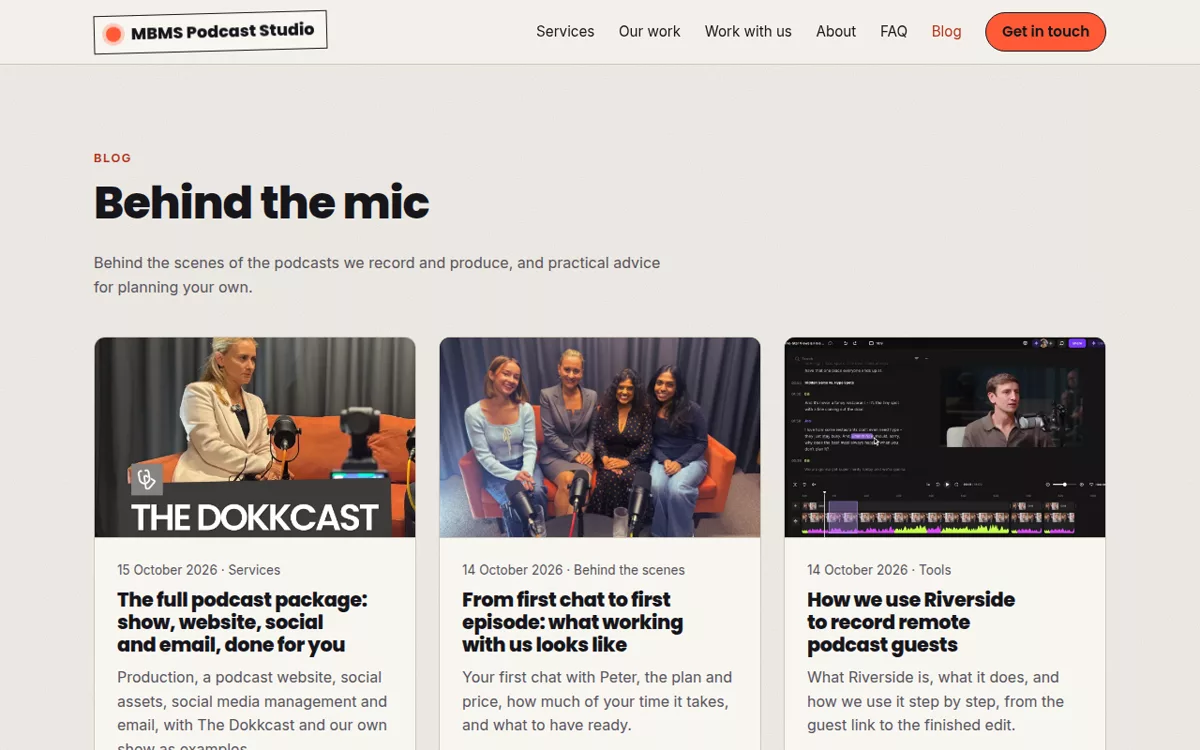 The MBMS blog page showing recent posts with photos