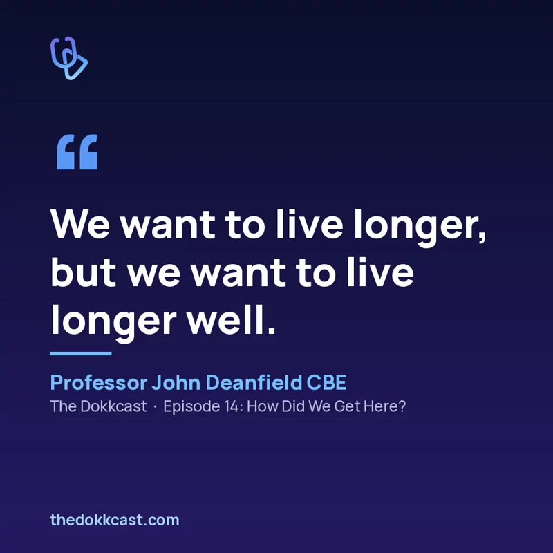 Quote card: We want to live longer, but we want to live longer well. Professor John Deanfield CBE