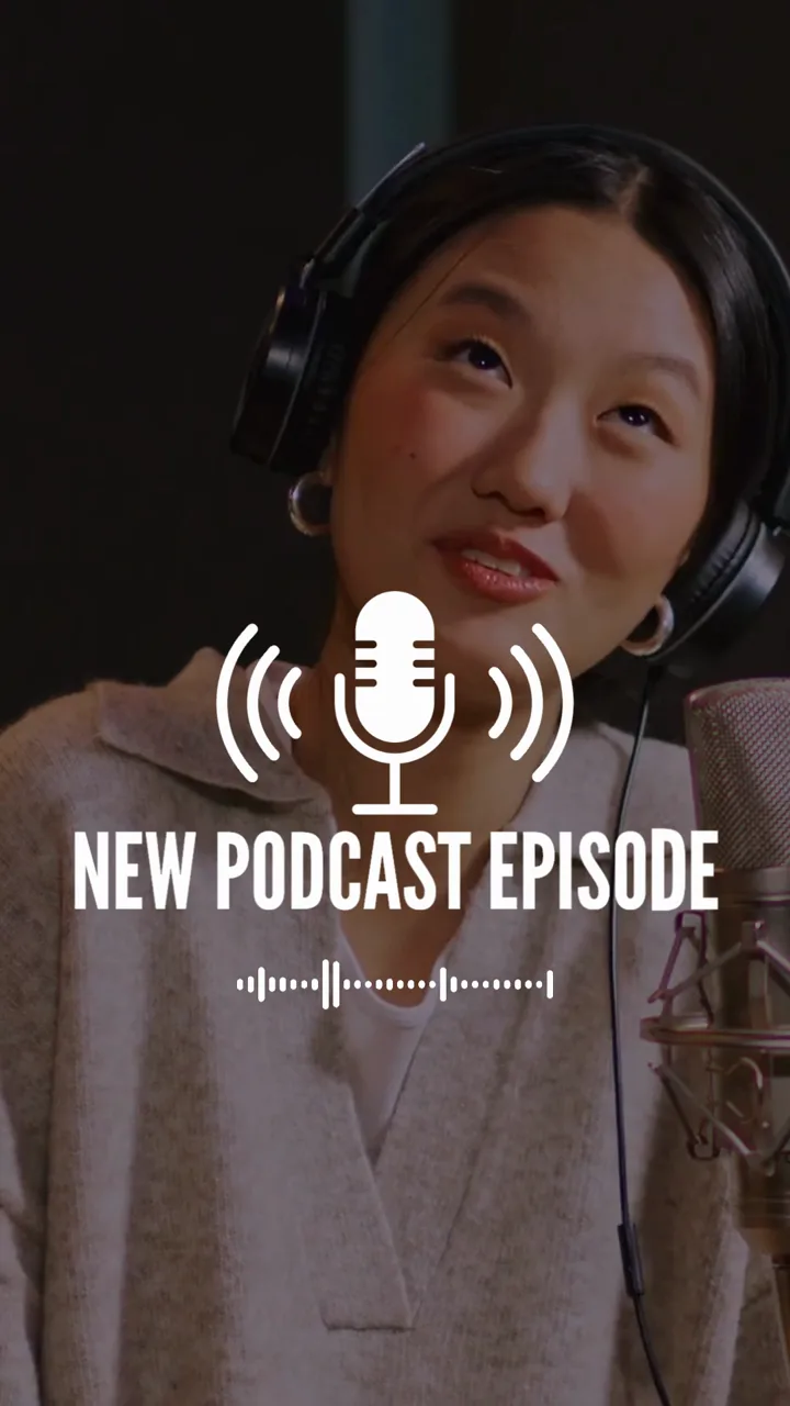 A vertical podcast clip with captions