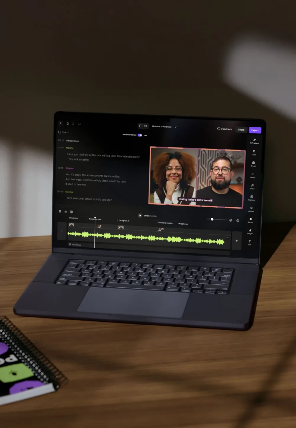 Riverside's editor open on a laptop